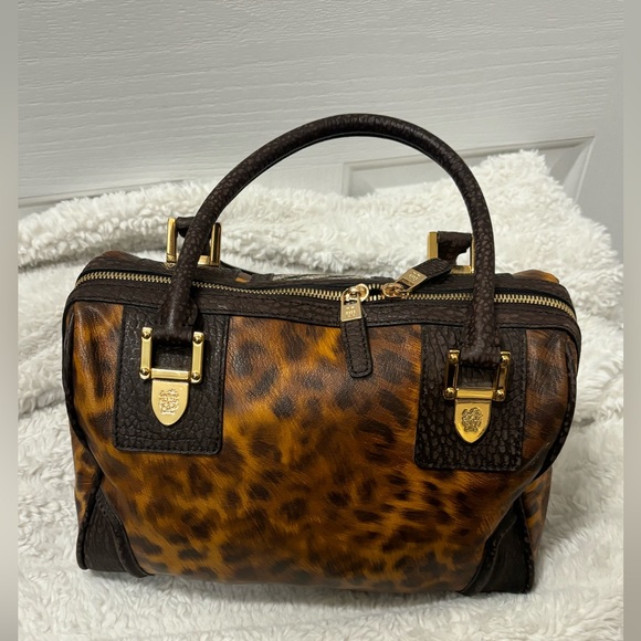 DAKS London Leather bag animal print gold accent 11 x 10x 7 - Picture 10 of 15